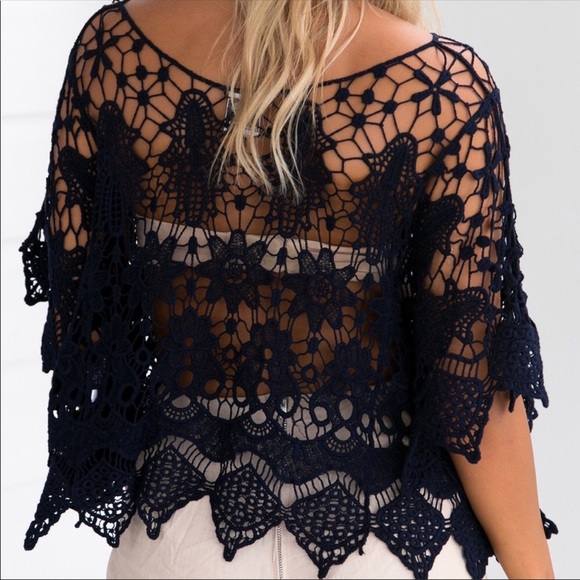 Lace cutout coverup top - Picture 2 of 3